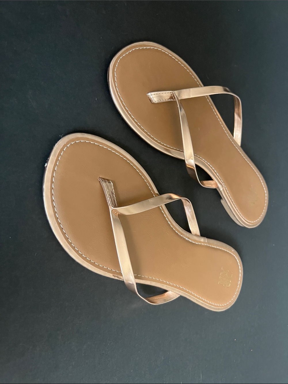 New York & Company Tan Sandals with Rose Gold Straps
